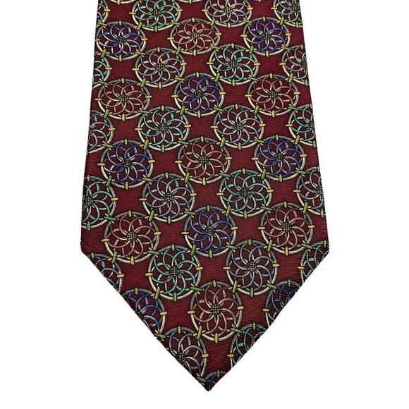 Christian Dior Tie Men's Necktie Silk Maroon Circles Made in USA - Picture 3 of 7